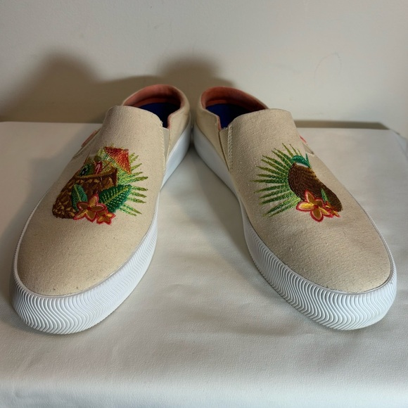 KEDS Sz 8 Slip On Slides Canvas Shoes Embroidered Pineapple Coconut Rubber Sole - Picture 1 of 10